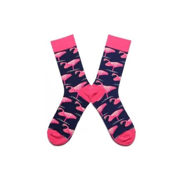 Women Socks Pink Green Cartoon Animals Flamingos Printed Harajuku Cute Funny Colorful Happy Female Casual Hip Hop Skate Hosiery