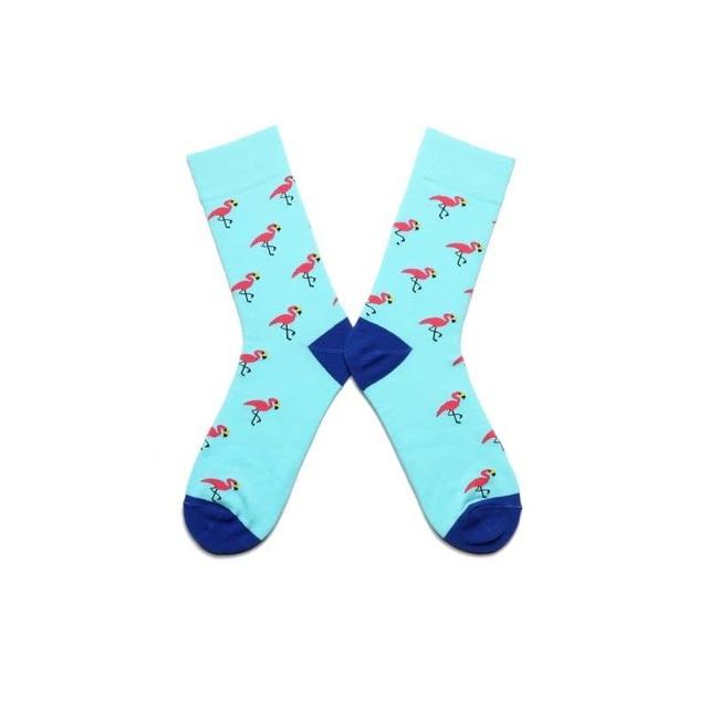 Women Socks Pink Green Cartoon Animals Flamingos Printed Harajuku Cute Funny Colorful Happy Female Casual Hip Hop Skate Hosiery