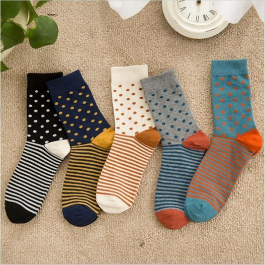 Nouveauté haute qualité coton peigné hommes bande à pois chaussettes heureuses couleur marque designer décontracté nouveauté robe affaires