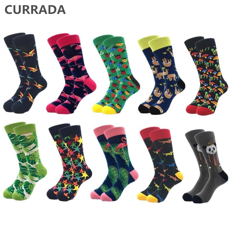 10pairs/lot Brand Quality Men's Socks Combed Cotton colorful Happy Funny Sock Autumn Winter Warm Casual long Men compression sock