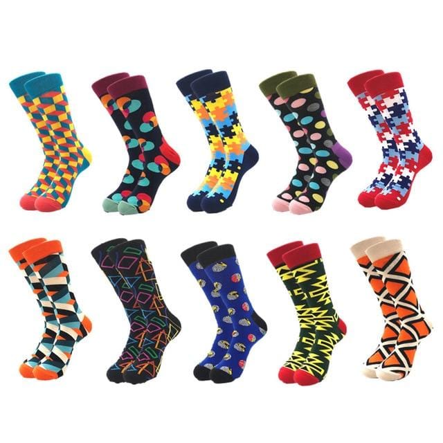 10pairs/lot Brand Quality Men's Socks Combed Cotton colorful Happy Funny Sock Autumn Winter Warm Casual long Men compression sock