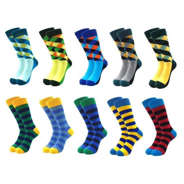 10pairs/lot Brand Quality Men's Socks Combed Cotton colorful Happy Funny Sock Autumn Winter Warm Casual long Men compression sock