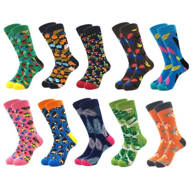 10pairs/lot Brand Quality Men's Socks Combed Cotton colorful Happy Funny Sock Autumn Winter Warm Casual long Men compression sock