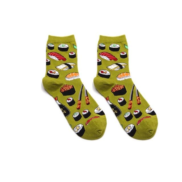 Chaussettes drôles dessin animé œuf Sushi feuille avocat Dessert mignon Harajuku Happy Skate Street Hip Hop Vintage décontracté coton chaussettes