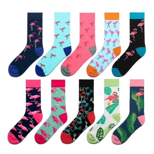 Femmes chaussettes <span>rose</span> vert dessin animé animaux flamants imprimés Harajuku mignon drôle coloré heureux femme décontracté Hip Hop Skate bonneterie