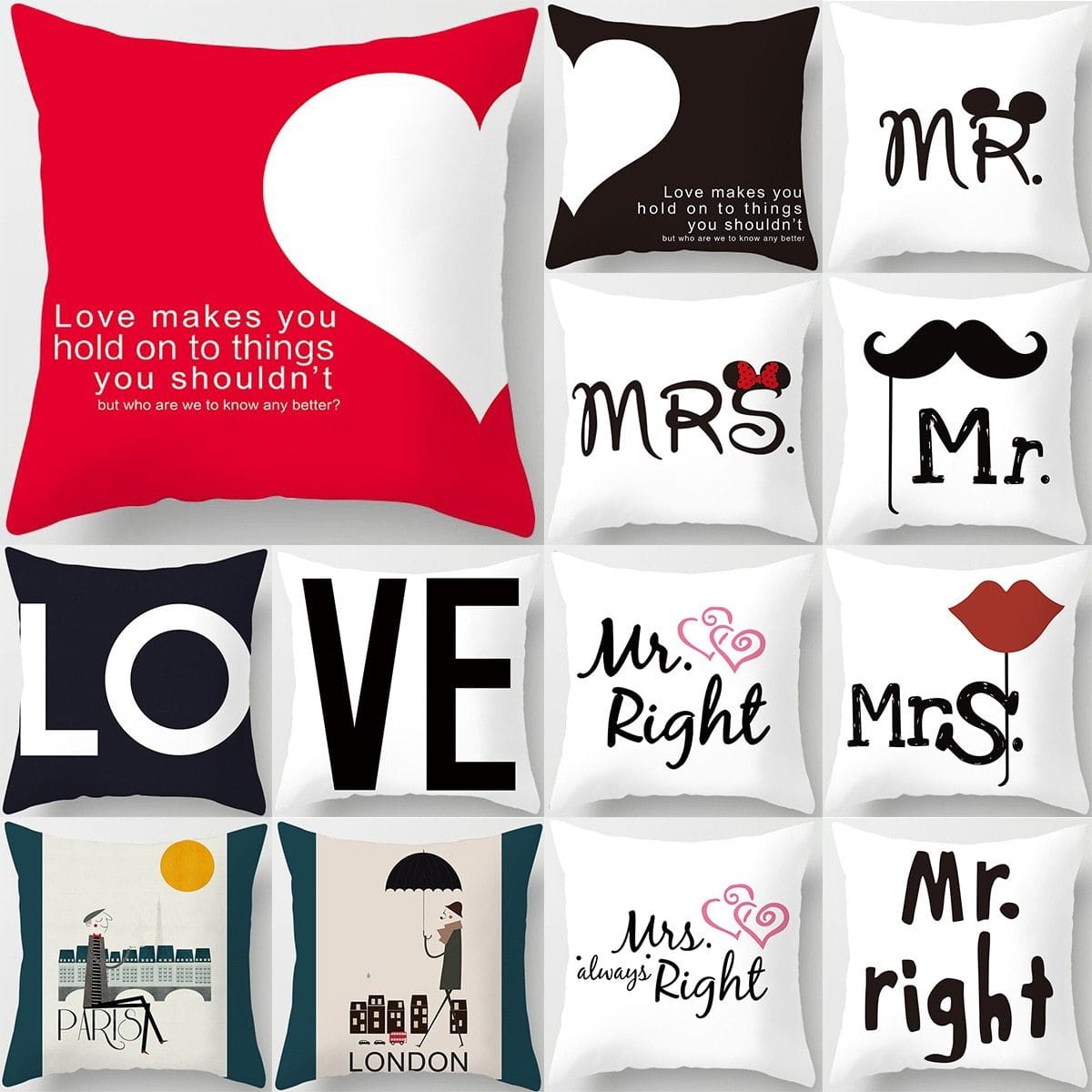 45*45cm New Square Decorative Throw Lovers Couple Pillow Case Cartoon Pattern sweetheart Pillowcase For Home Pillow Cover