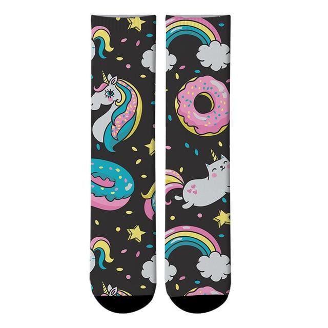 Crazy Fun Cool 3D Print Unicorn Colorful Long Socks Men Alien Funny Crew Sport Socks Novelty Women Tube Kawaii Pink Socks