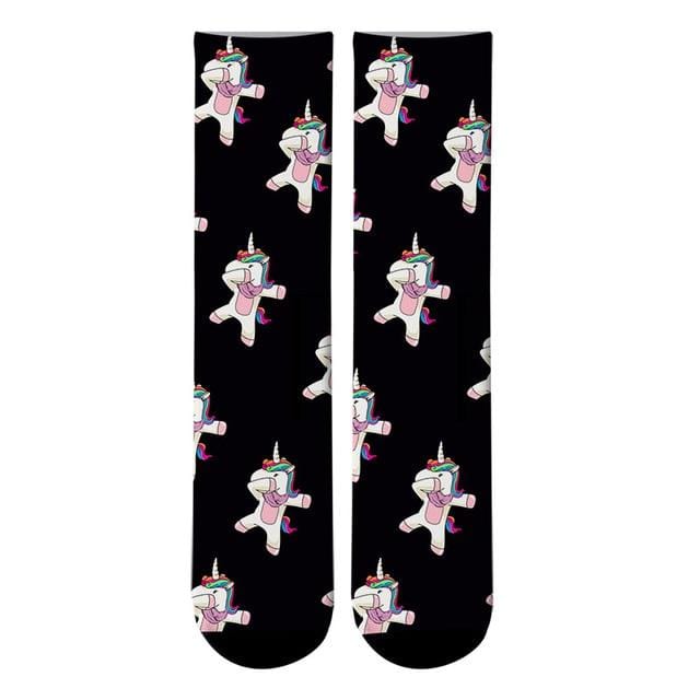 Crazy Fun Cool 3D Print Unicorn Colorful Long Socks Men Alien Funny Crew Sport Socks Novelty Women Tube Kawaii Pink Socks