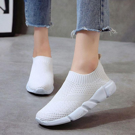 Women Shoes 2020 New Flyknit Sneakers Women Breathable Slip On Flat Shoes Soft Bottom White Sneakers Casual Women Flats Krasovki-Shoes-Ultrabasic