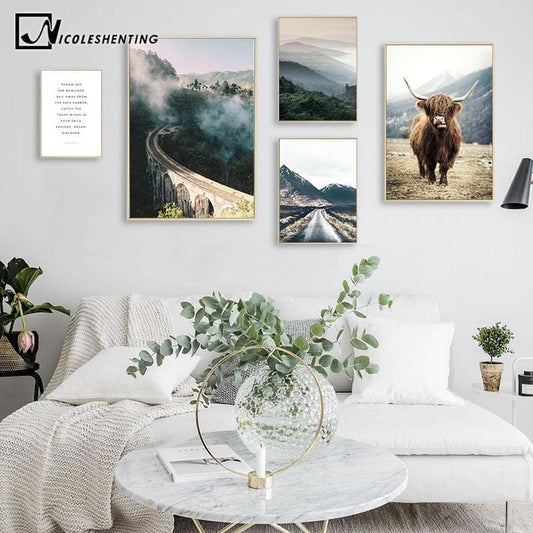 Wall Art Landscape Canvas Poster Nordic Nine Arch Bridge Foggy Forest Print Painting Scandinavian Decoration Picture Home Decor