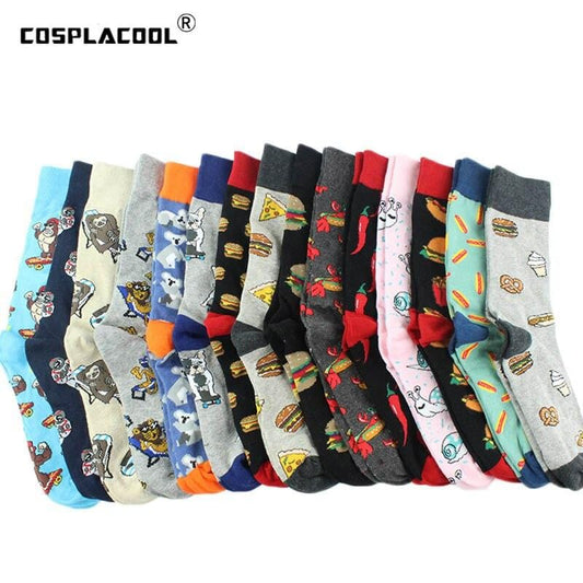 Chaussettes amusantes en coton pour hommes, Harajuku, nourriture animale créative, chaussettes heureuses pour hommes, robe de mariage, nouveauté, chaussettes Clacetines Hombre Divertidos