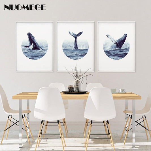 NUOMEGE – affiche murale moderne de baleine, impression d'art côtier, peinture sur toile de béluga à bosse, image décorative pour salon