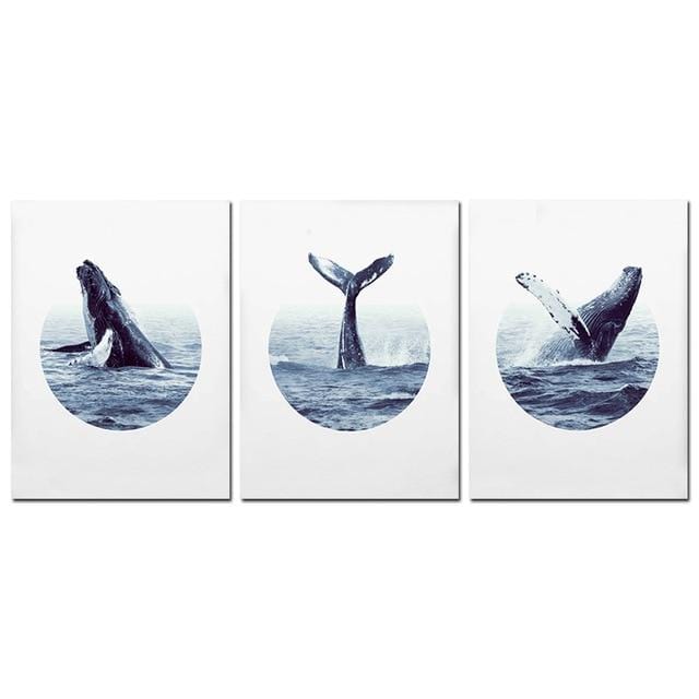 NUOMEGE Modern Poster Whale Wall Art Print Coastal Art Decor Humpback Beluga Canvas Painting Decorative Picture for Living Room