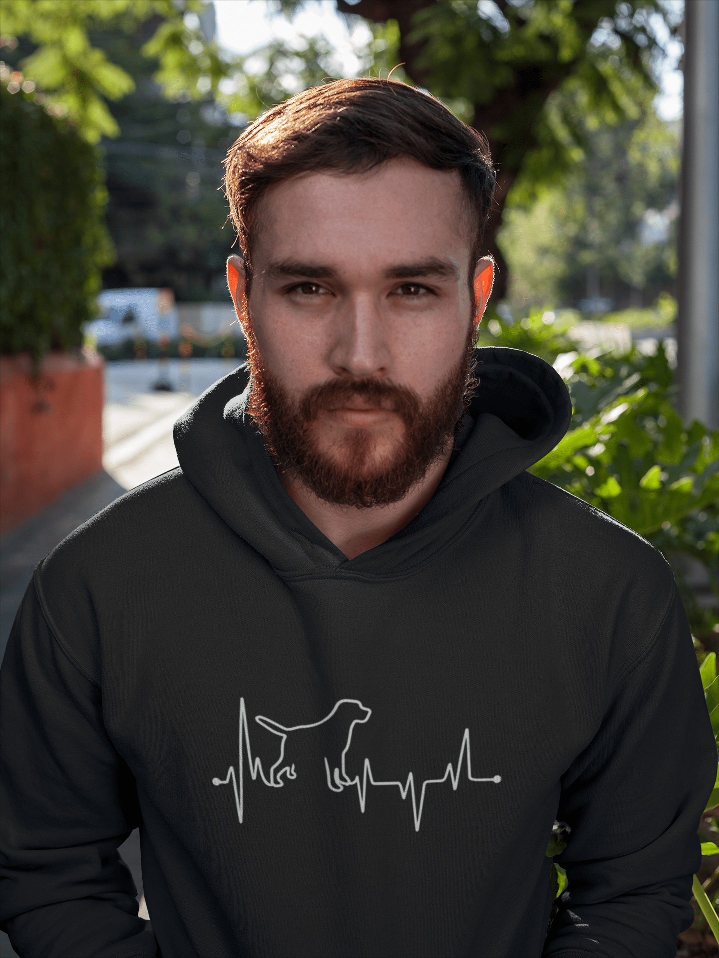 Printed Graphic Unisex Dog Lover Heartbeat Hoodie Casual Hooded Sweatshirt