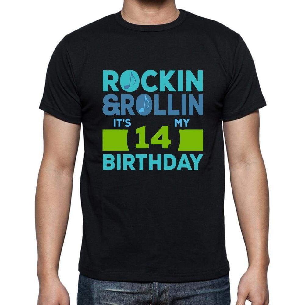 Rockin&rollin 14 Black Mens Short Sleeve Round Neck T-Shirt Gift T-Shirt 00340 - Black / S - Casual