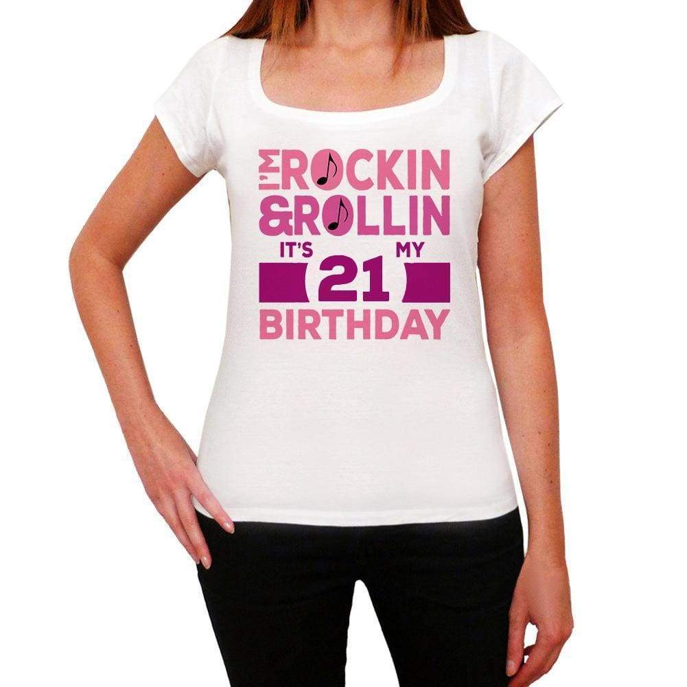 Rockin&rollin 21 White Womens Short Sleeve Round Neck T-Shirt Gift T-Shirt 00343 - White / Xs - Casual