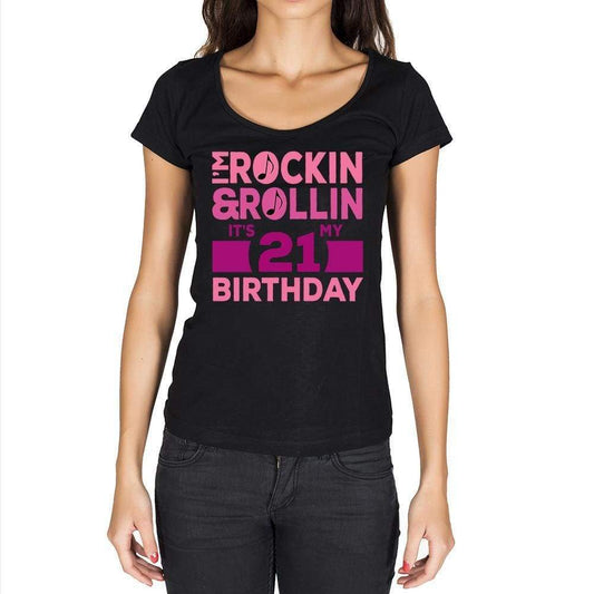 Rockin&rollin 21 Womens Short Sleeve Round Neck T-Shirt 00149 - Black / Xs - Casual