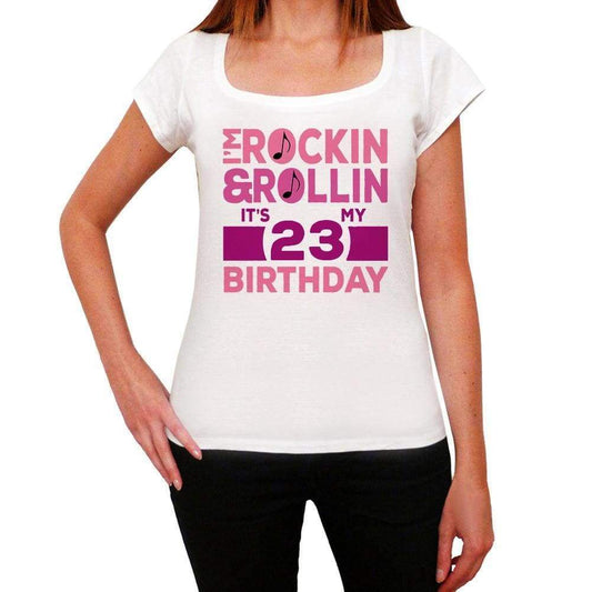 Rockin&rollin 23 White Womens Short Sleeve Round Neck T-Shirt Gift T-Shirt 00343 - White / Xs - Casual