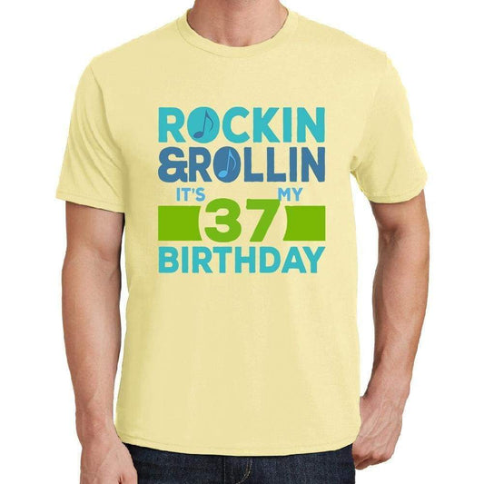 Rockin&rollin 37 Yellow Mens Short Sleeve Round Neck T-Shirt 00278 - Yellow / S - Casual