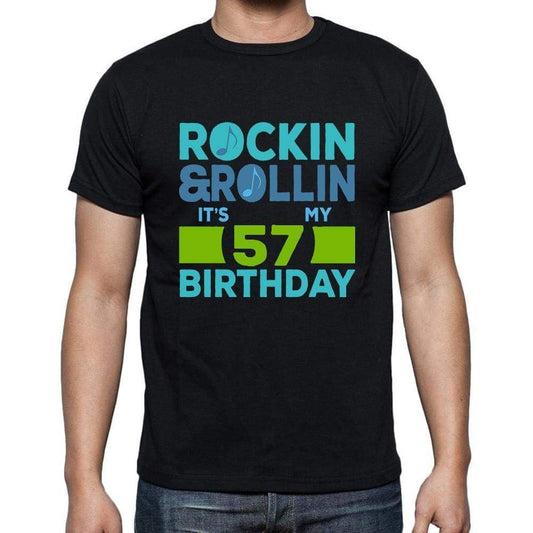 Rockin&rollin 57 Black Mens Short Sleeve Round Neck T-Shirt Gift T-Shirt 00340 - Black / S - Casual