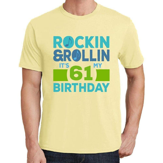 Rockin&rollin 61 Yellow Mens Short Sleeve Round Neck T-Shirt 00278 - Yellow / S - Casual