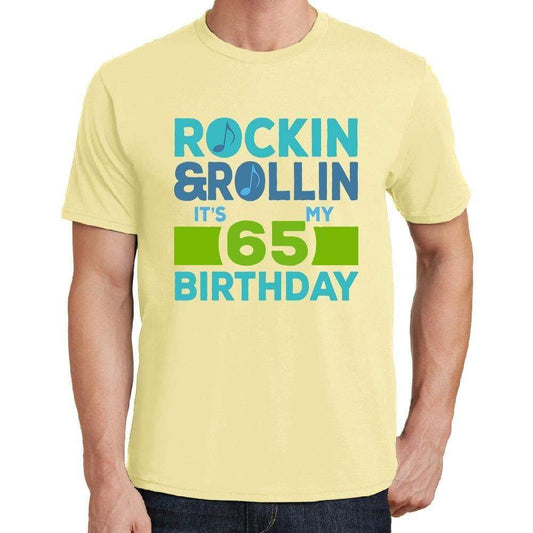 Rockin&rollin 65 Yellow Mens Short Sleeve Round Neck T-Shirt 00278 - Yellow / S - Casual