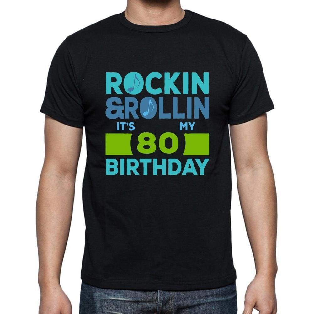 Rockin&rollin 80 Black Mens Short Sleeve Round Neck T-Shirt Gift T-Shirt 00340 - Black / S - Casual