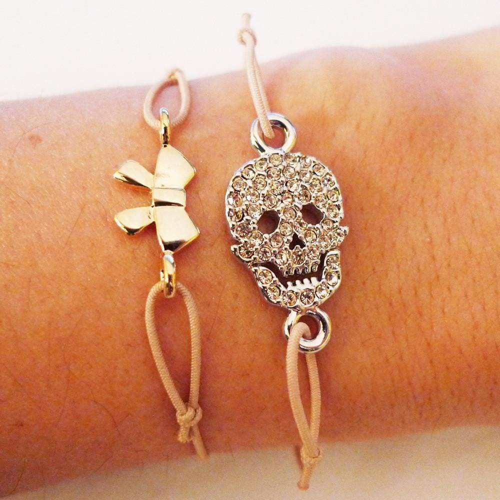 Silver Skull Strass Beige Bracelet