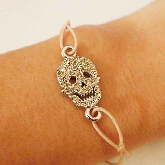 Silver Skull Strass Beige Bracelet