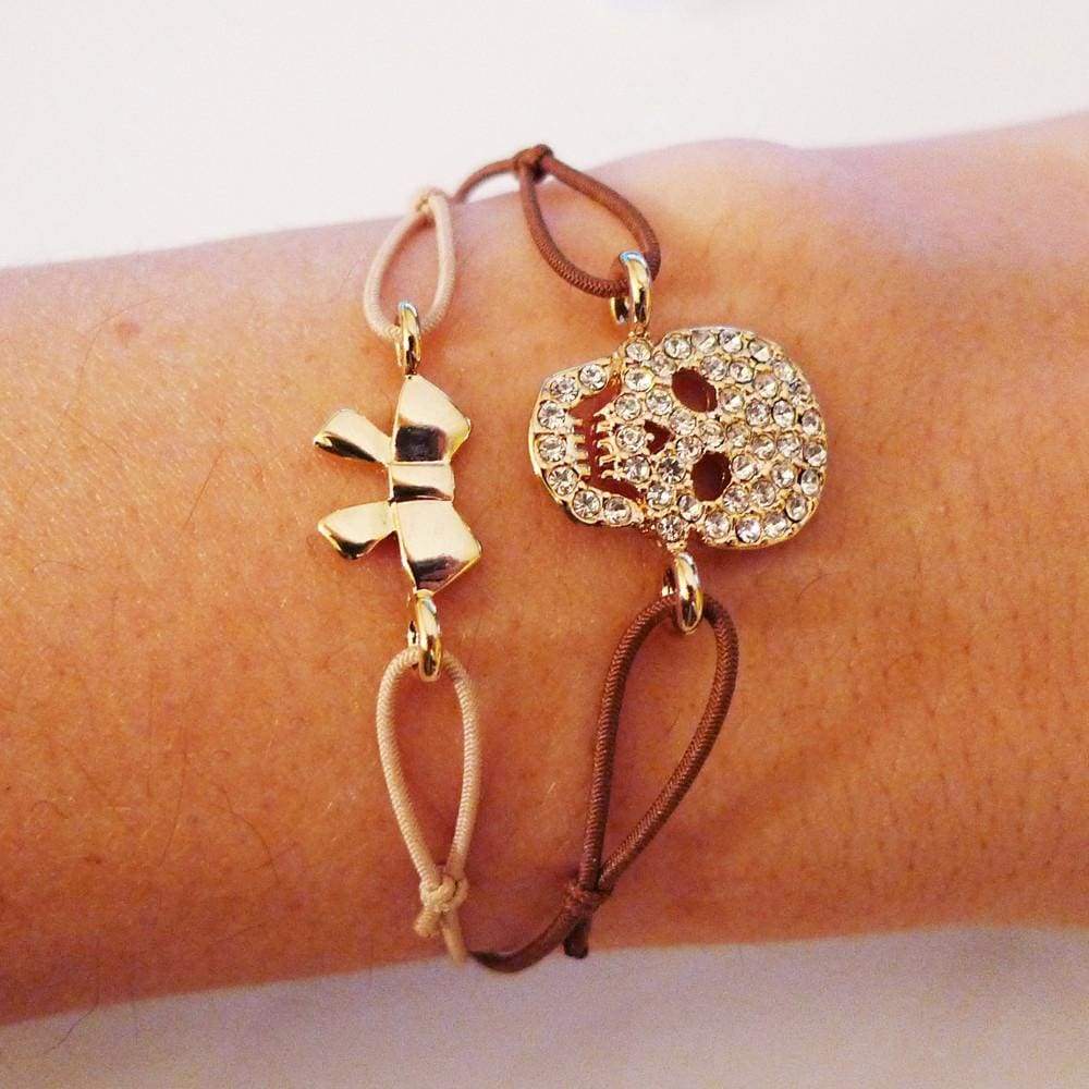 Skull Strass Gold Bow Brown Bracelets