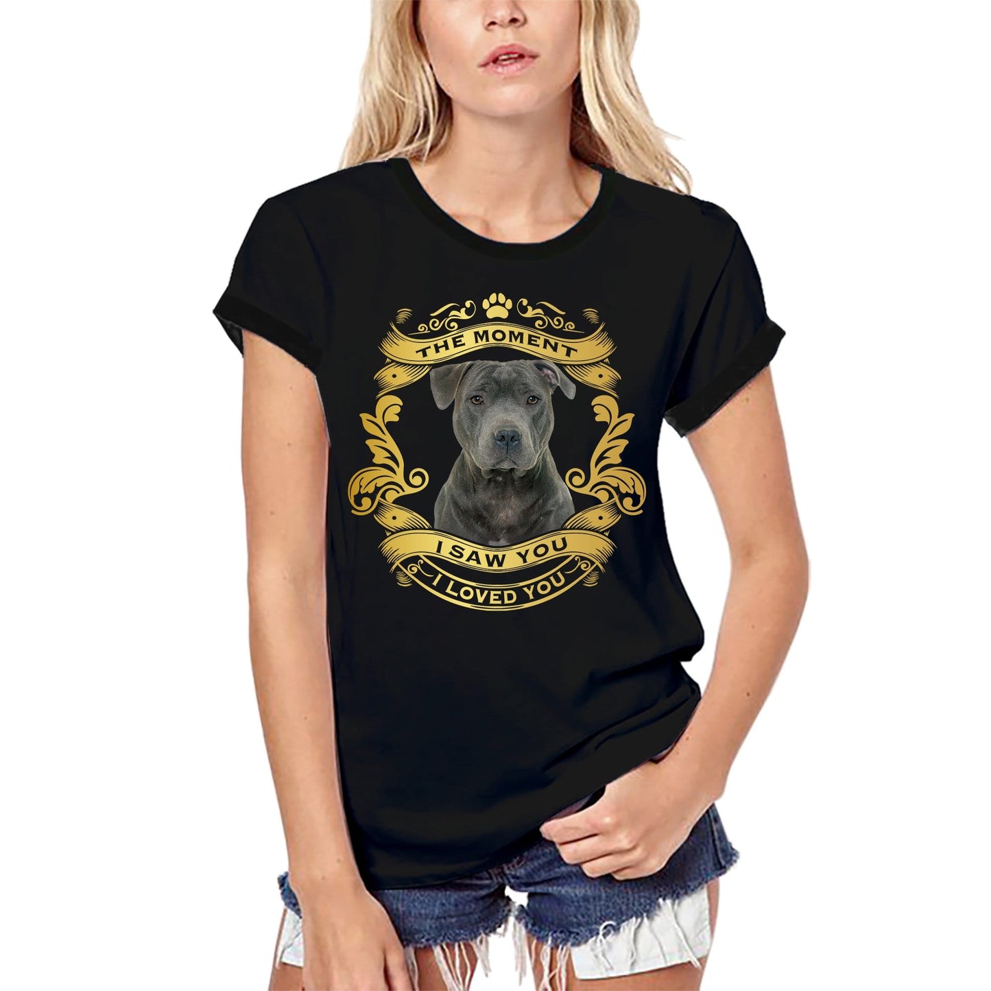 ULTRABASIC Damen Bio-T-Shirt Staffordshire Bullterrier Hund – Moment I Saw You I Loved You Welpen-T-Shirt für Damen