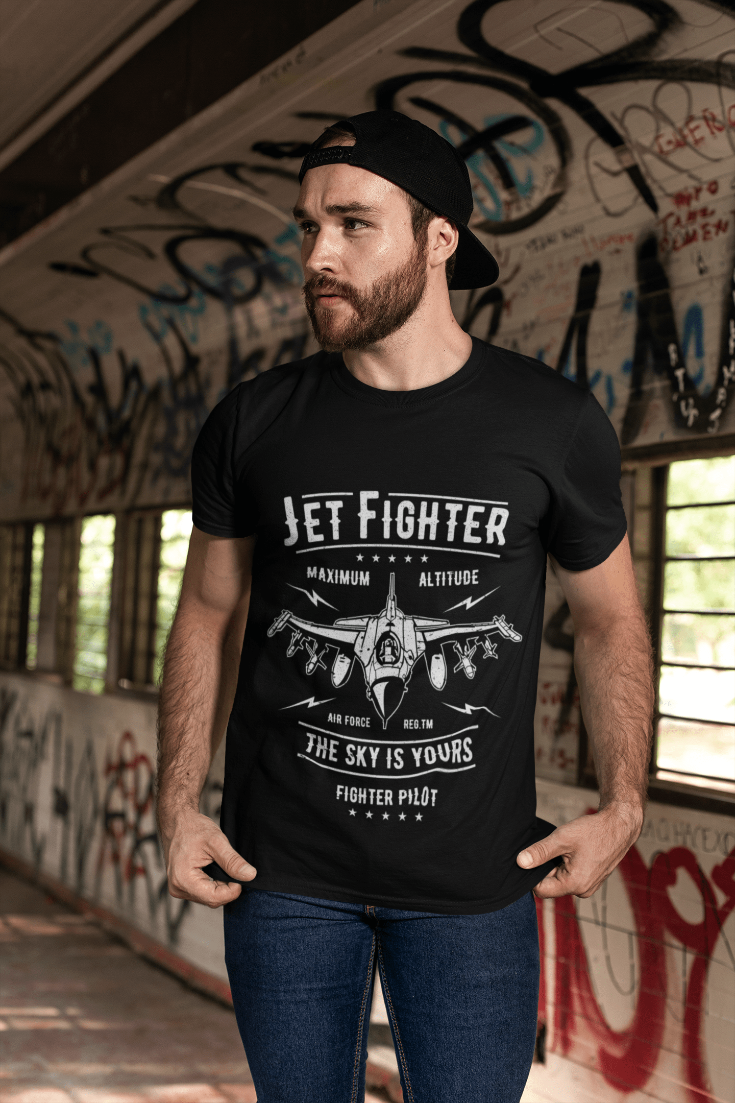 ULTRABASIC Men's Graphic T-Shirt Jet Fighter - The Sky Is Yours - Fighter Pilot