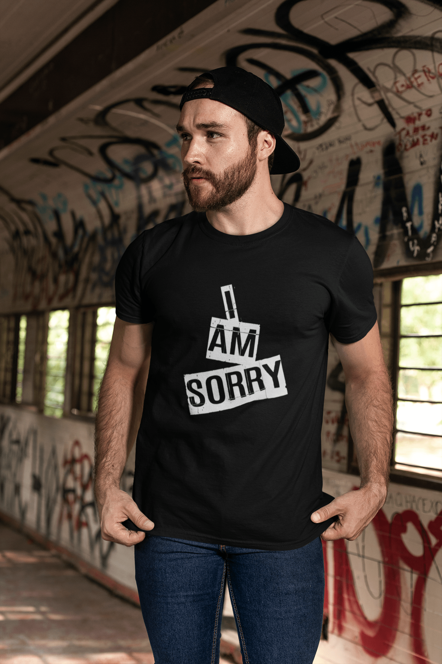 Ultrabasic - Homme T-Shirt Graphique I am Sorry T-Shirt Cadeau Lettre d'impression Noir Profond