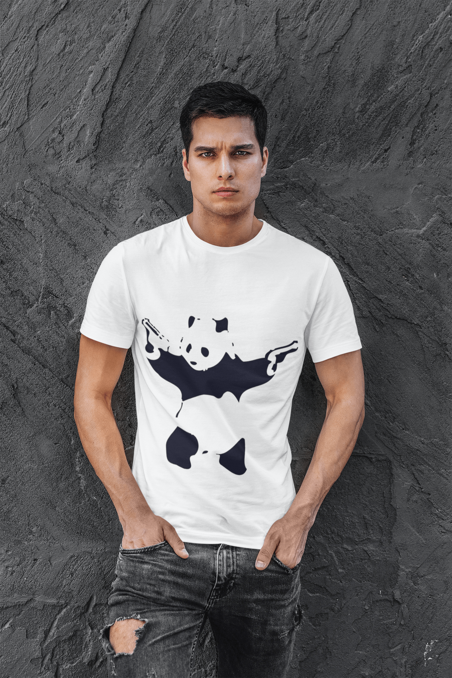 Panda shooting Men's tee, White, 100% Cotton Round neck 00164