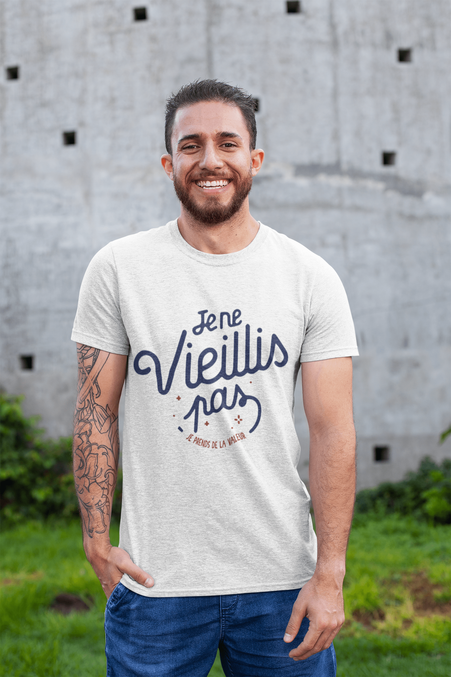 Ultrabasic - Homme Graphique Je ne vieillis Pas T-Shirt Marine Lettre Blanco