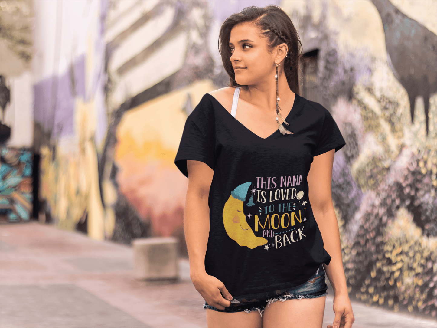 ULTRABASIC Women's V-Neck T-Shirt This Nana Is Loved To The Moon and Back - Funny Quote