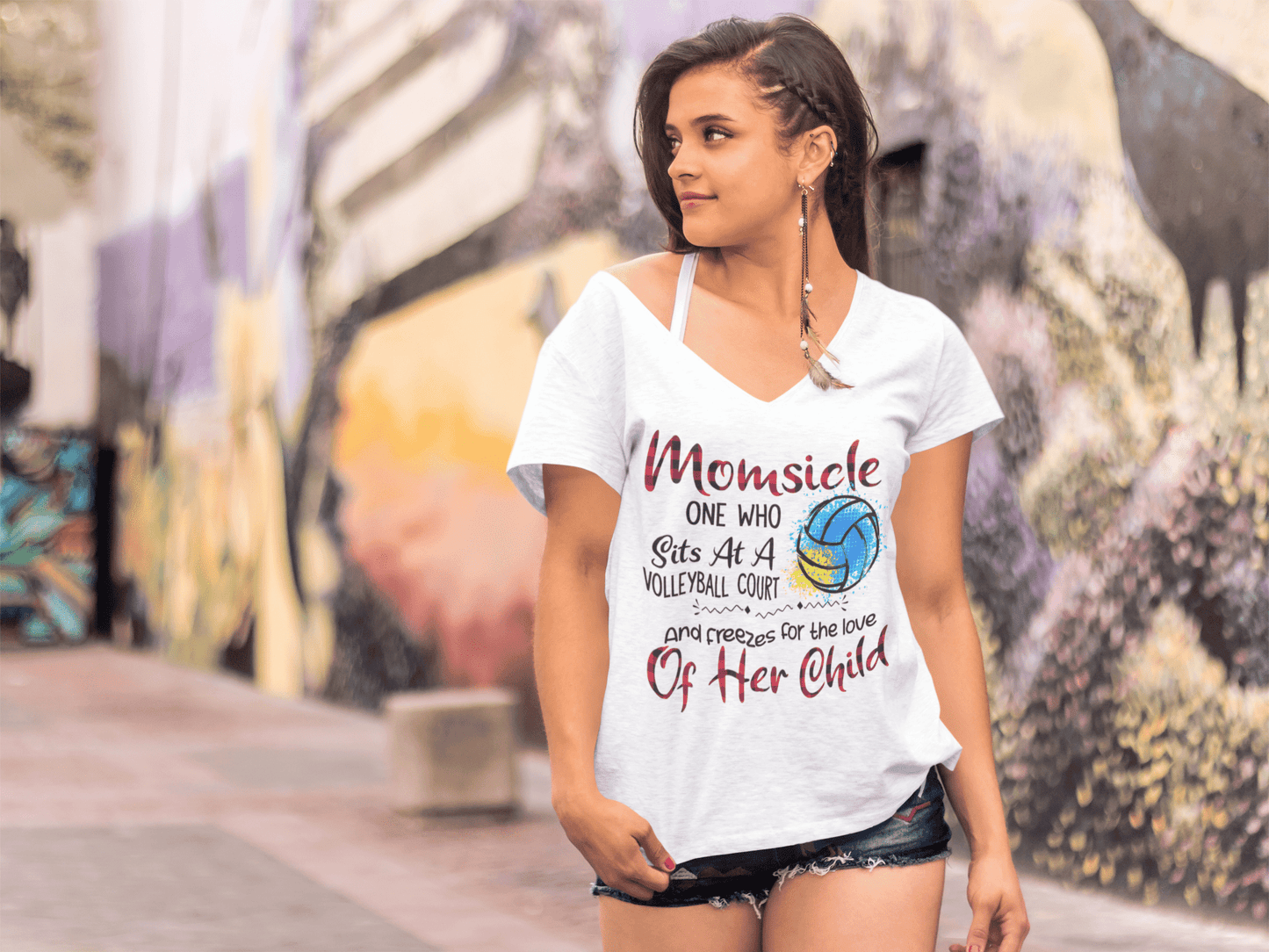 ULTRABASIC Women's V-Neck T-Shirt Momsicle - Funny Volleyball Quote - Love Sports