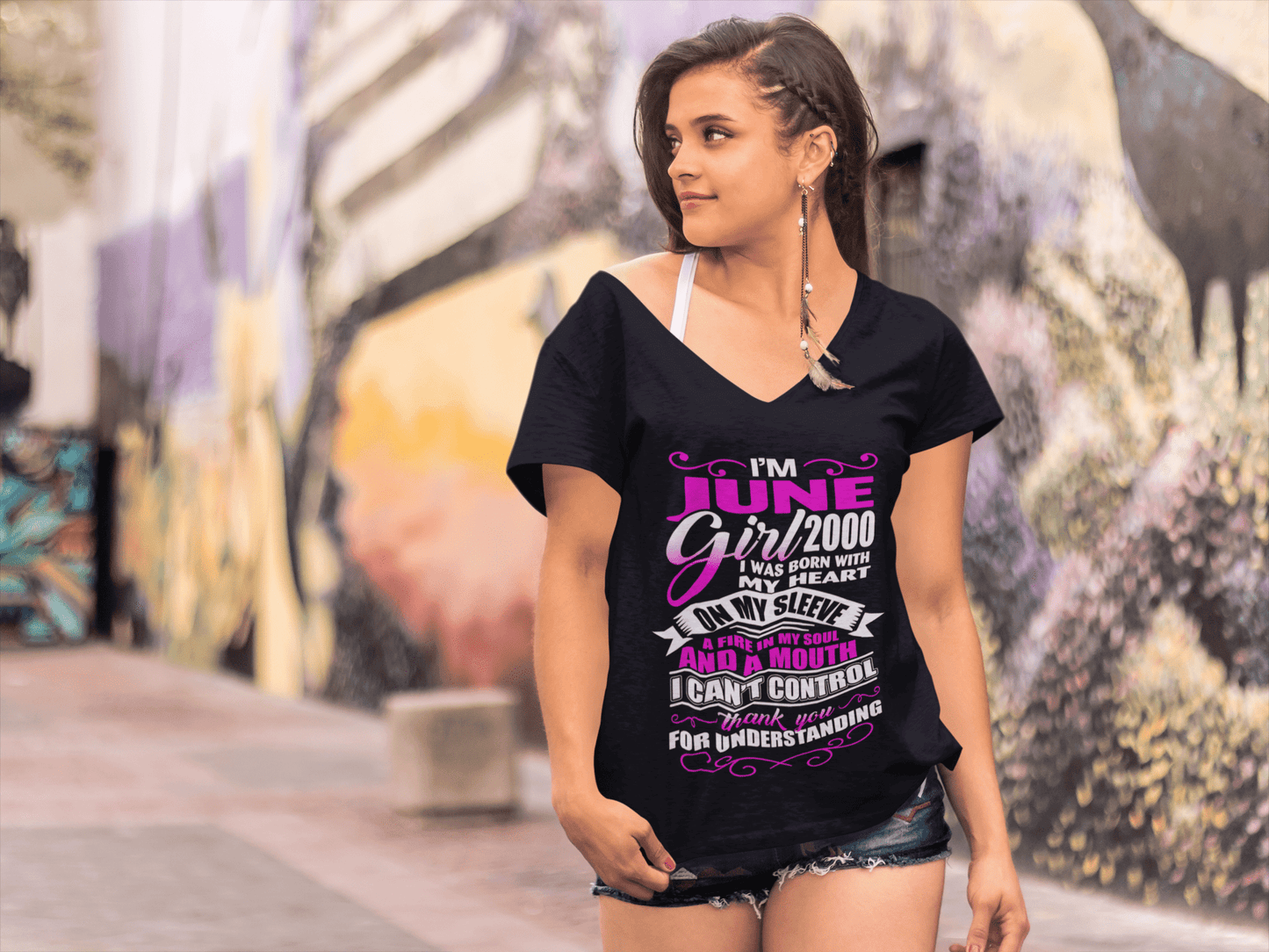 ULTRABASIC Women's Funny T-Shirt I'm June Girl 2000 - 20th Birthday Shirt Gift for Ladies