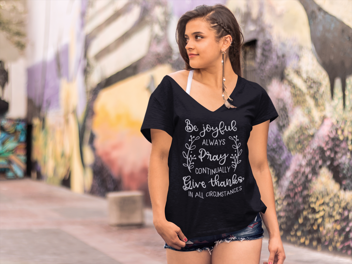 ULTRABASIC Damen-T-Shirt „Be Joyful Always Pray“ – kurzärmeliges T-Shirt