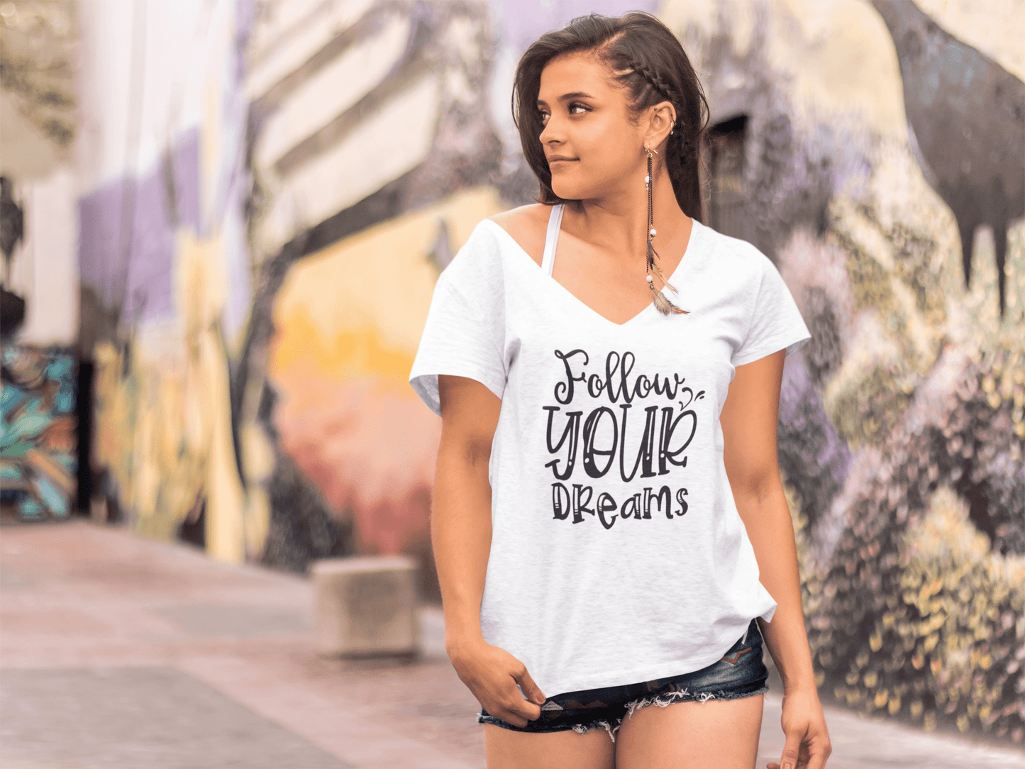 ULTRABASIC T-Shirt Femme Follow Your Dreams - T-Shirt à Manches Courtes Hauts