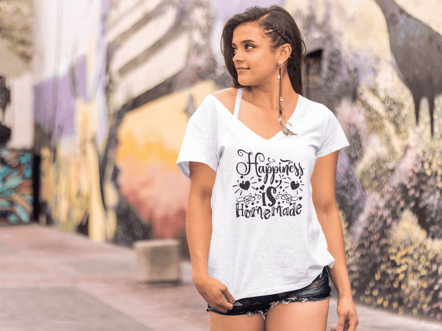 ULTRABASIC Damen T-Shirt Hapiness Is Homemade – Kurzarm-T-Shirt-Oberteile