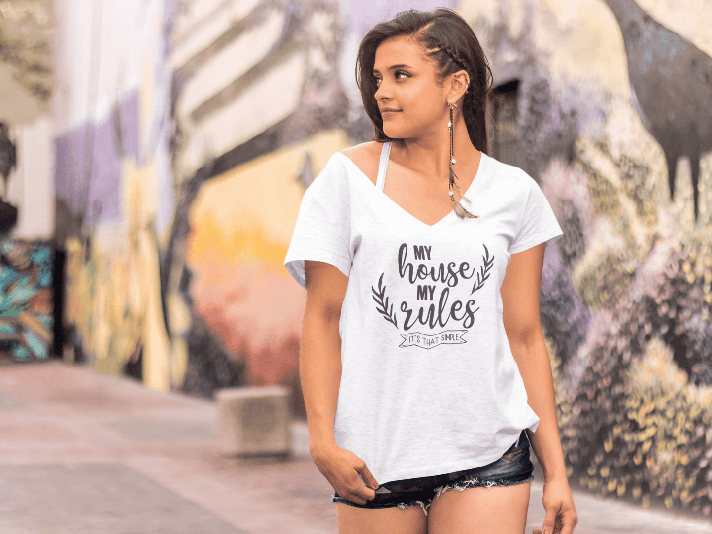 ULTRABASIC Women's T-Shirt My House My Rules - Short Sleeve Tee Shirt Tops