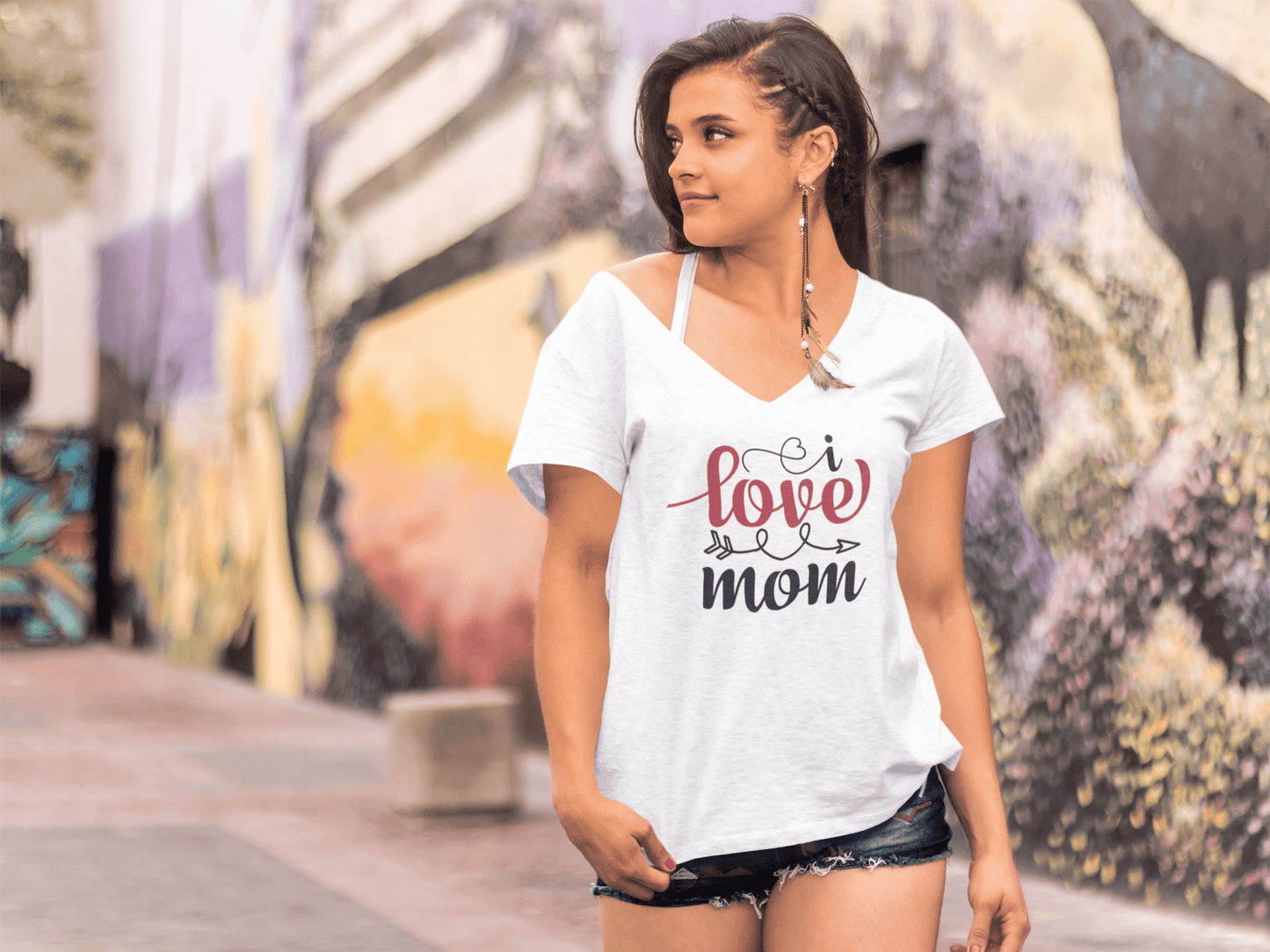 ULTRABASIC Women's T-Shirt I Love Mom - Mother Short Sleeve Tee Shirt Gift Tops