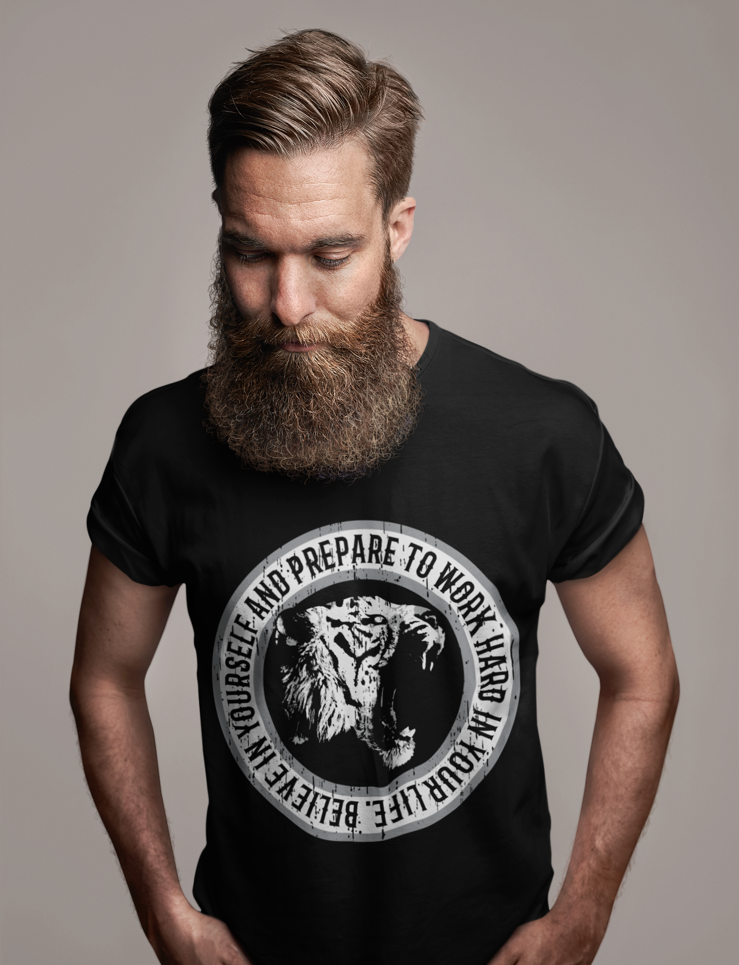 ULTRABASIC Men's T-Shirt Believe in Yourself and Prepare to Work Hard - Tiger Quote Shirt