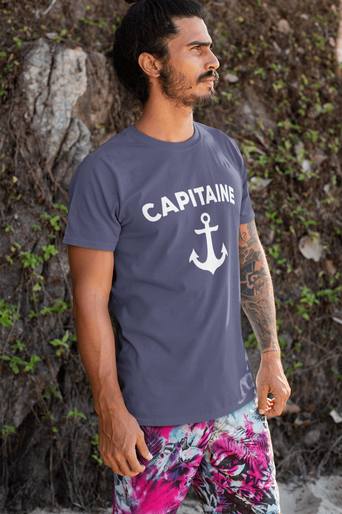 Homme T-Shirt Graphique Imprimé Vintage Tee Capitaine Denim