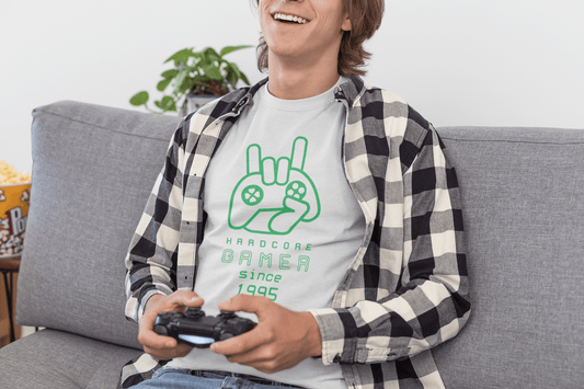 Herren-Grafik-T-Shirt „Hardcore Gamer Since 1995“, Vintage-Weiß, Rundhalsausschnitt