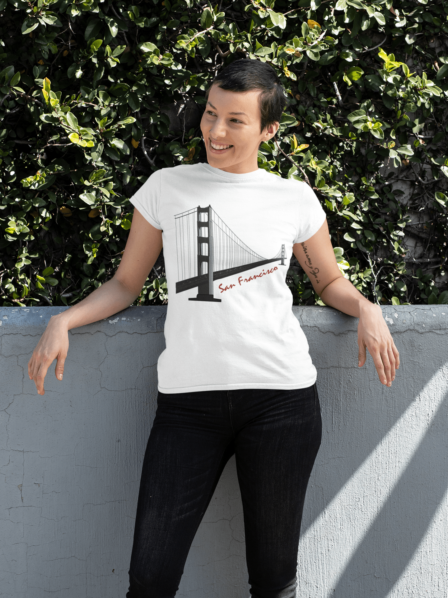 Golden Gate Bridge von San Francisco T-Shirt Damen Kurzarm-T-Shirt mit Rundhalsausschnitt 00181