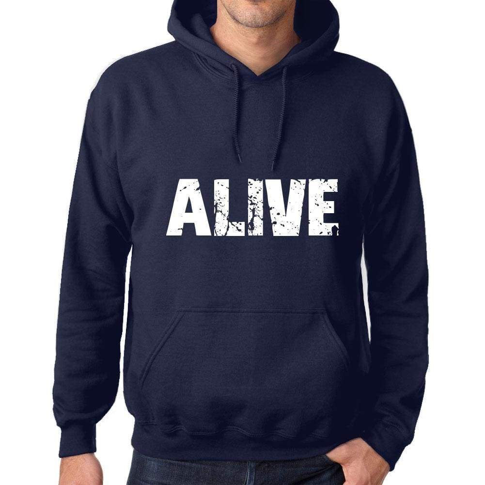 Unisex Printed Graphic Cotton Hoodie Popular Words Alive French Navy - French Navy / Xs / Cotton - Hoodies