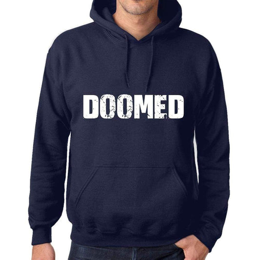 Unisex Printed Graphic Cotton Hoodie Popular Words Doomed French Navy - French Navy / Xs / Cotton - Hoodies