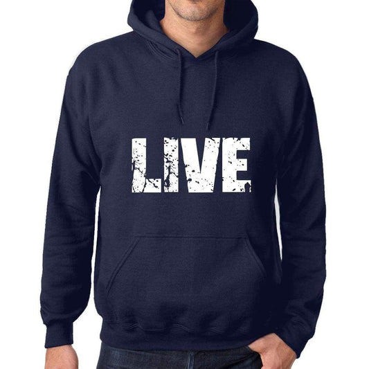 Unisex Printed Graphic Cotton Hoodie Popular Words Live French Navy - French Navy / Xs / Cotton - Hoodies